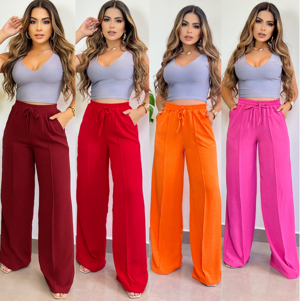 CALÇA PANTALONA FEMENINA. FASHION ; Wid Legg conforto e estilo con cintura elastica modelagen elegante 2026