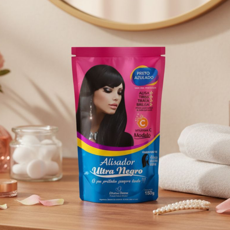 Alisador Henê Ultra Negro Preto Azulado 180G Divina Dama Alisante para Cabelos