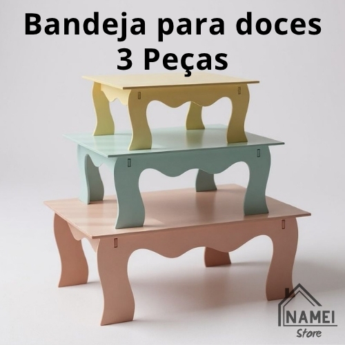 3 Bandejas Provençal Para Doces Banquinho Para Doces Decoração Mdf Cru Mesa Festa Balas Display