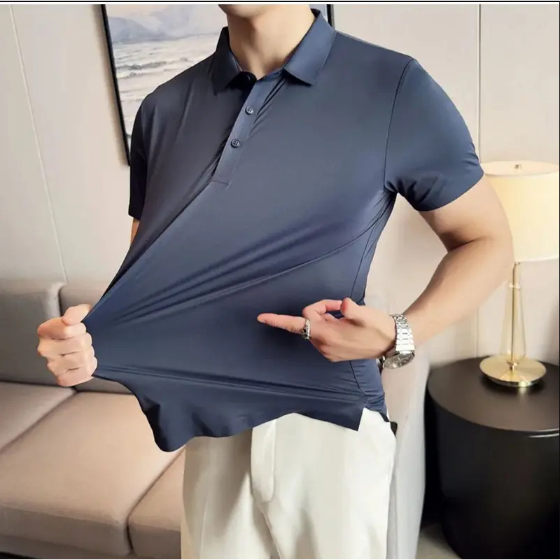 Camisa Polo Masculina em Tecido Gelado Elástico, Malha fria em Oferta na Shopee