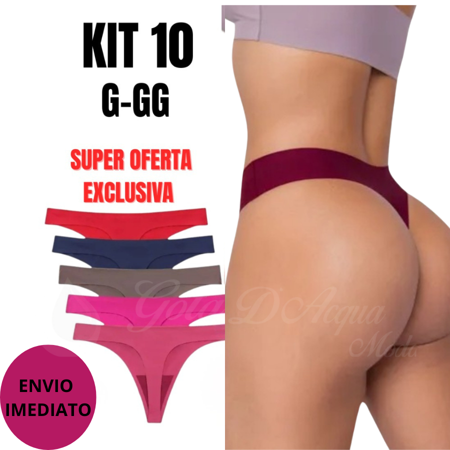 Kit 10 Calcinhas Fio Dental sem Costura Corte a Laser - Acabamento Premium Plus Size