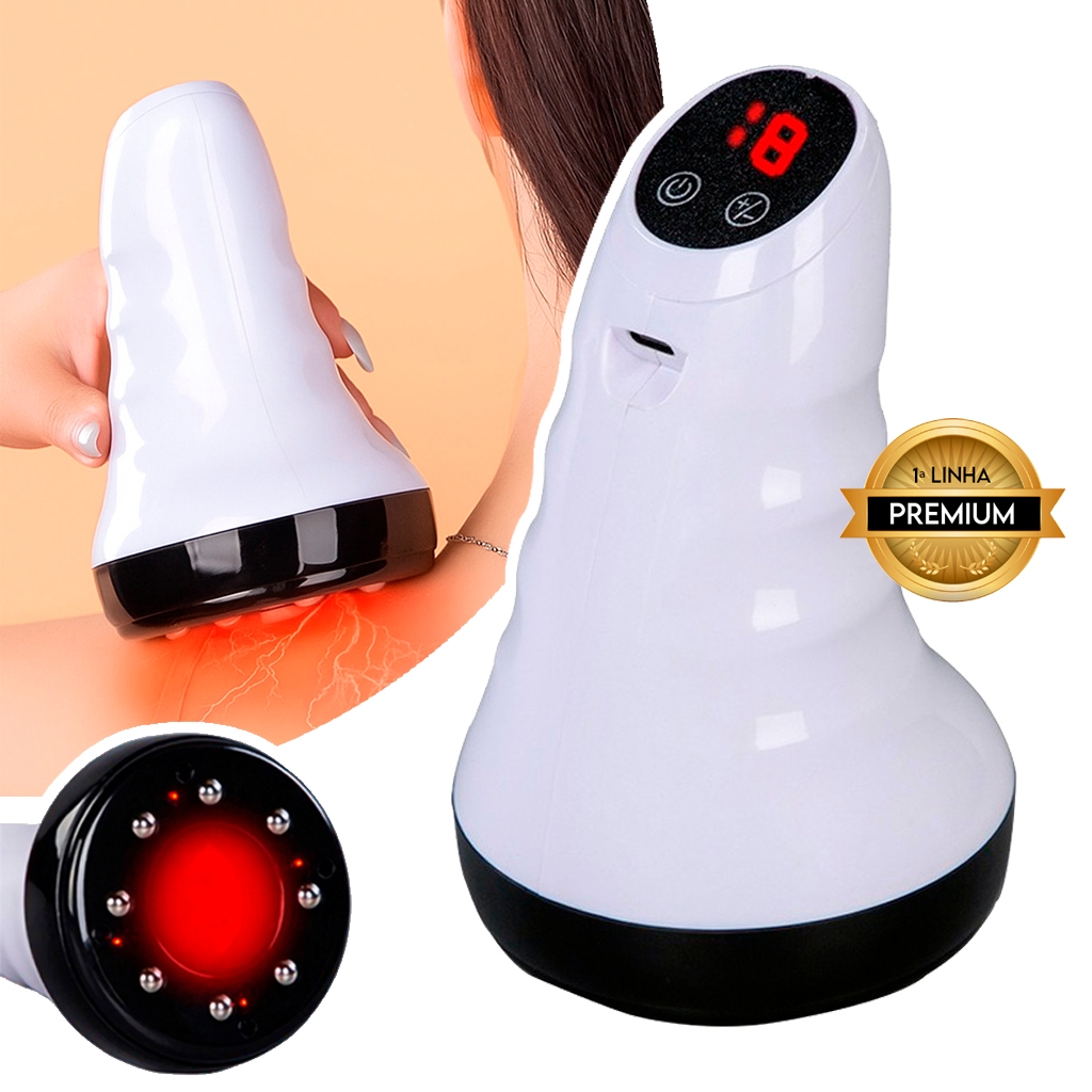 Massageador Corporal de Sucção Raspagem GuaSha a Vácuo Ventosa USB Com Infravermelho