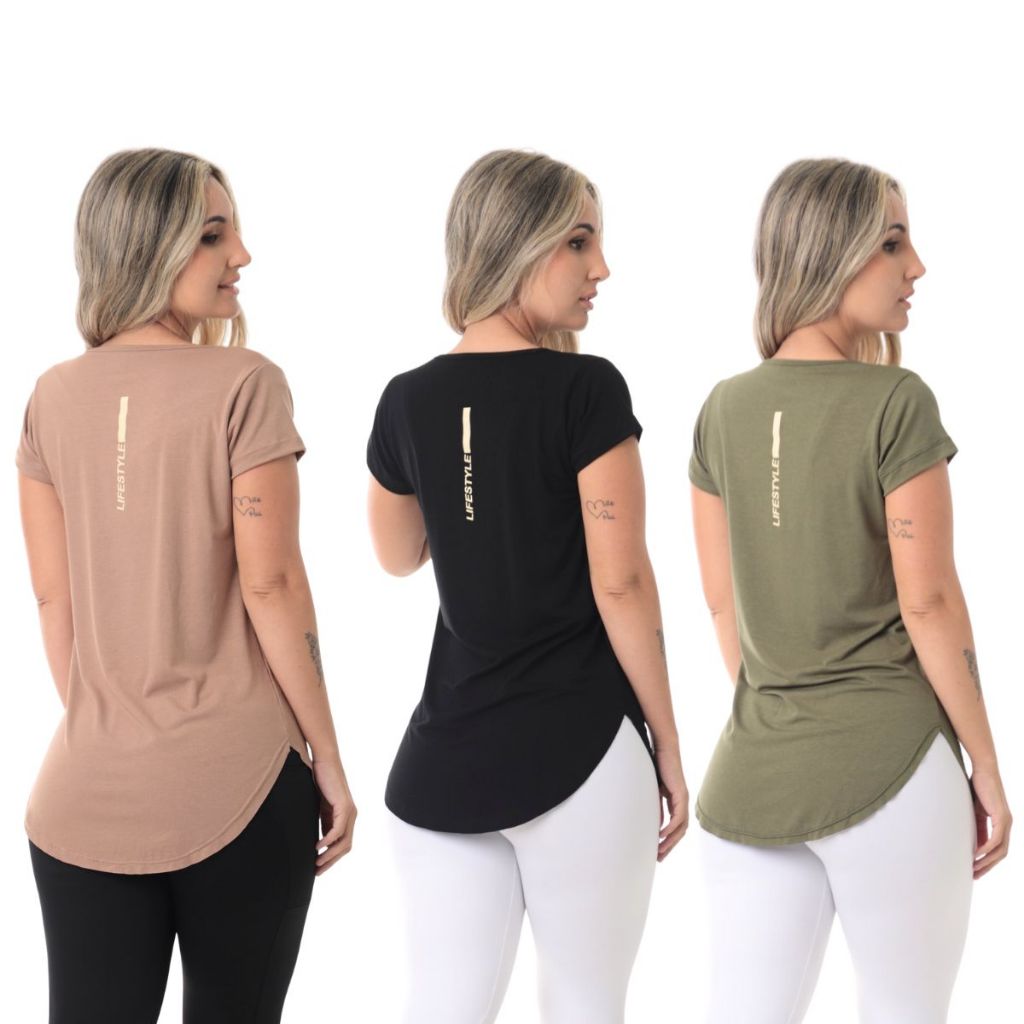 Kit 3 Blusa Feminina Academia Liife Style Verde/Preta/Marrom em Oferta na Shopee