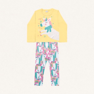 Conjunto infantil blusa manga longa em meia malha e legging em cotton leve magic Fakini em Oferta na Shopee