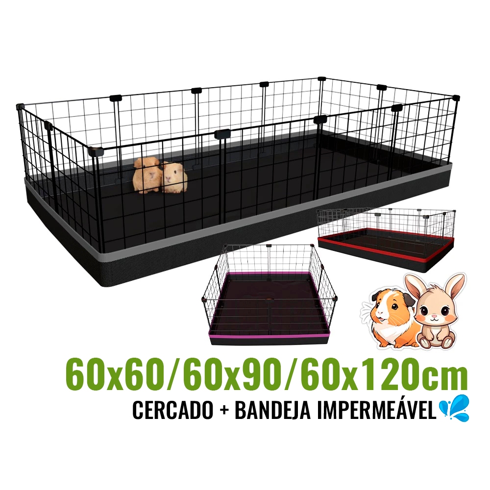 Cercado com Forro Impermeável para Porquinho da Índia Coelho e Jabuti Gaiola com Tapete Higiênico Modelo Bandeja