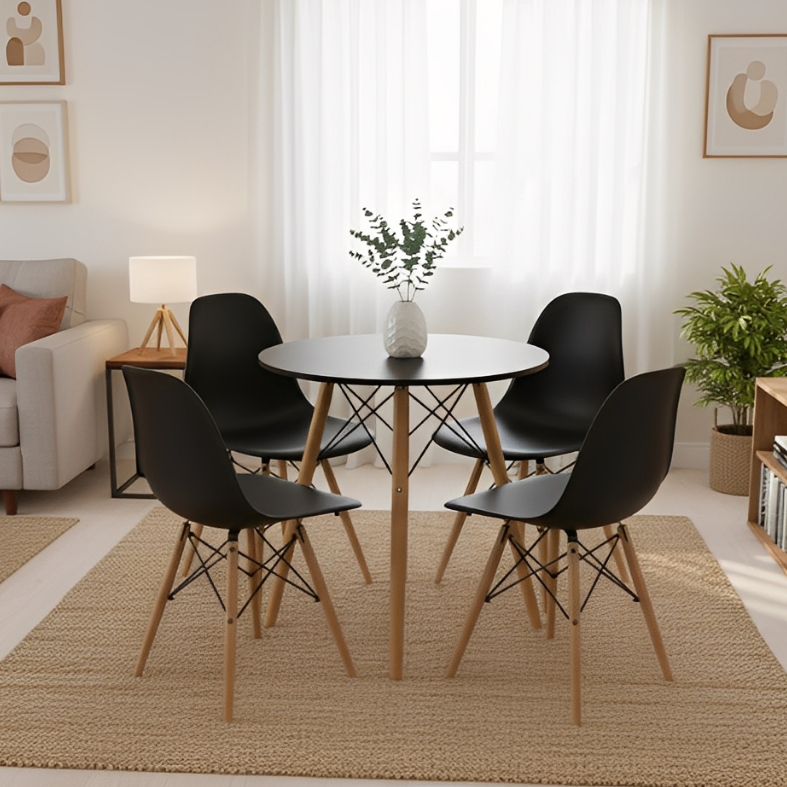 Kit Jantar Mesa Eiffel + 4 Cadeiras Eames — Design Minimalista e Sofisticado
