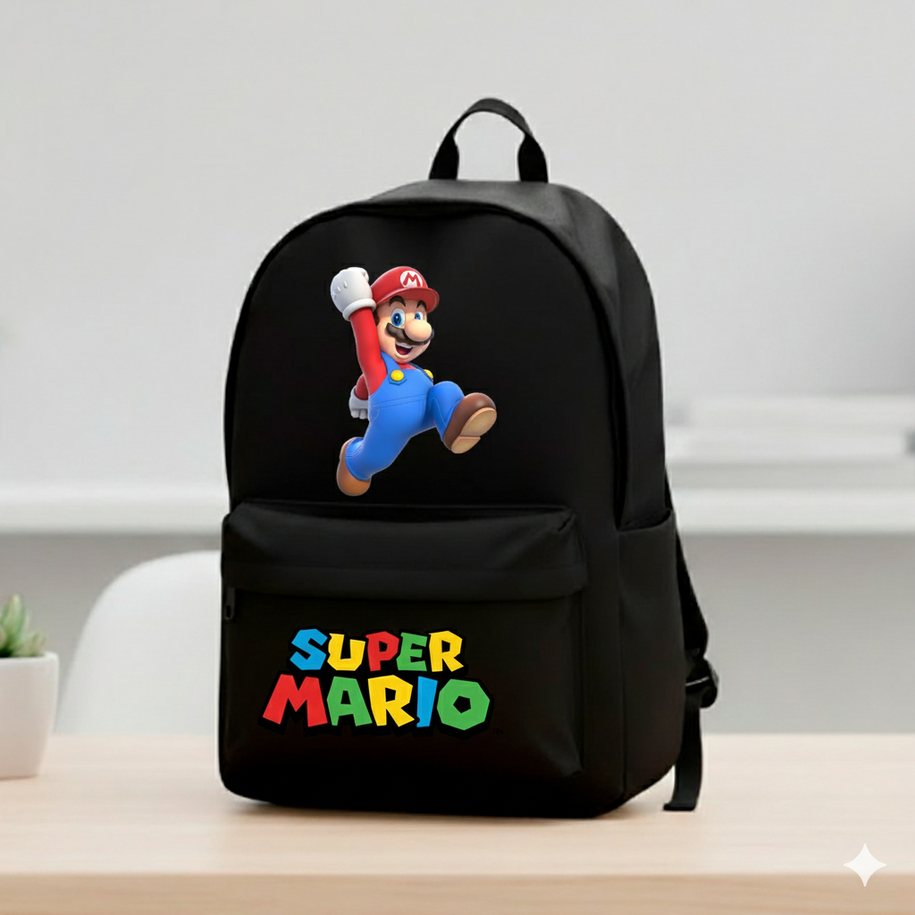 Mochila Escolar Super Mario Espaçosa com Bolso Frontal