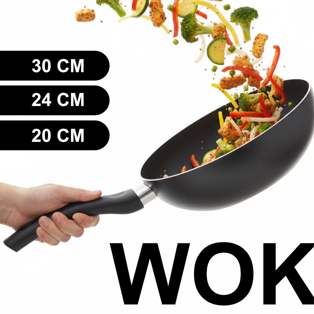Trio de Frigideiras Funda Wok Panela Tampa Vidro Conjunto 3 Peças Teflon Tamanhos Cereja Preto