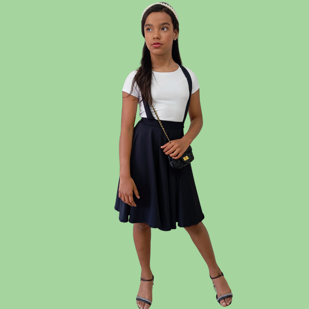 Salopete Infantil Godê Duplo Preto Moda Evangélica Feminina