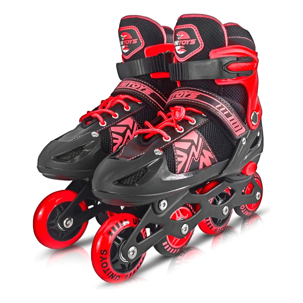 Patins Inline Vermelho Com Led nas Rodas e Tamanho Ajustável - Unitoys