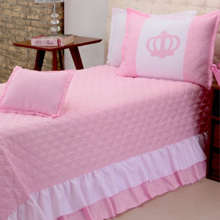 KIT Cobre Leito Colcha Realeza Coroa Rosa Menina Infantil Solteiro Toque Mácio Antiálergico - 03 Pçs em Oferta na Shopee