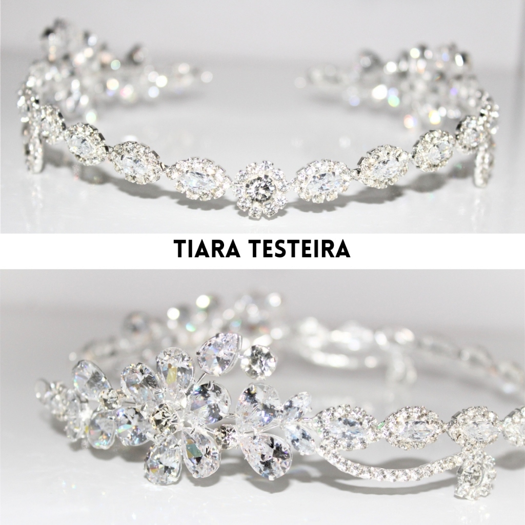 Tiara Testeira De Noiva em Zirconia Prata Festa Casamento Debutantes