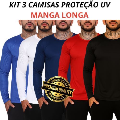 Kit 3 Camiseta Masculina Camisa Manga Longa Atacado Masculina Dry Fit 100% Poliéster Premium