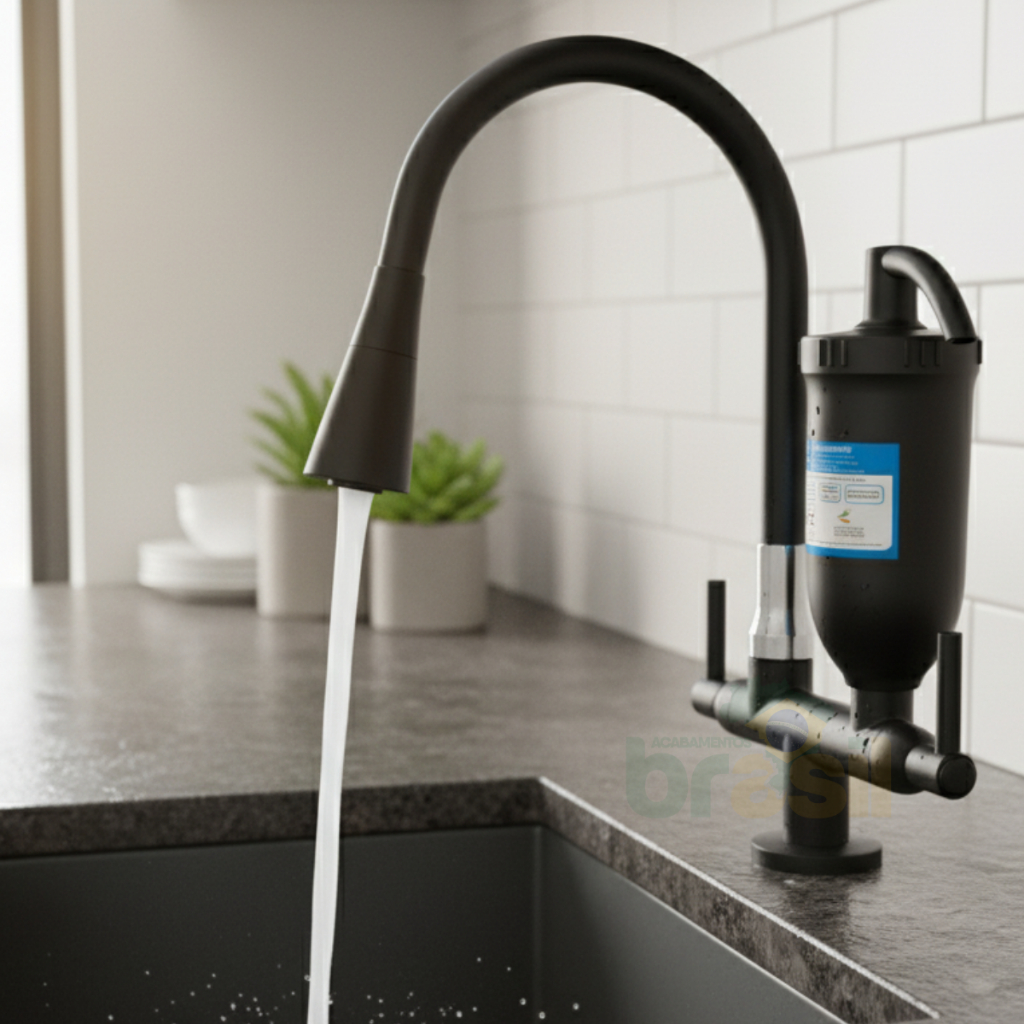 Torneira Filtro Cozinha Bancada Preta Tubo Flexivel 2 Jatos em Oferta na Shopee