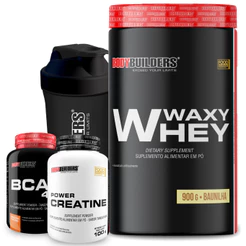 Kit Waxy Whey Protein 900g + Bcaa 100g + Power Creatina 100g + Coqueteleira - Bodybuilders