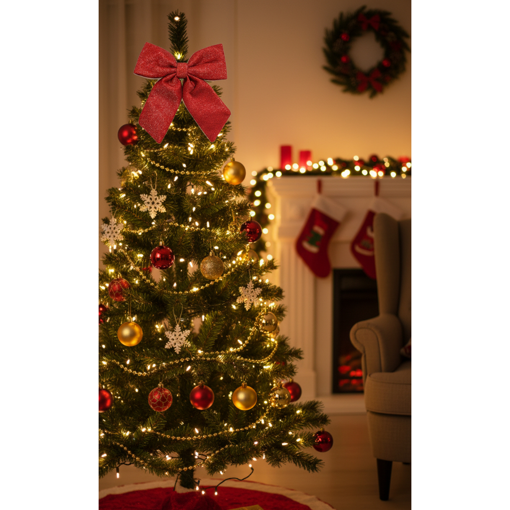 Laço Vermelho Brilhante Texturizado Luxo Grande Decorativo Natalino para Árvores Enfeites De Natal