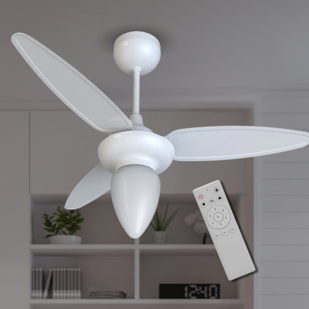 Ventilador de Teto Wind Branco 3 Pás Bivolt Controle Remoto Inverter Ventisol Resfriamento Potente Confortável