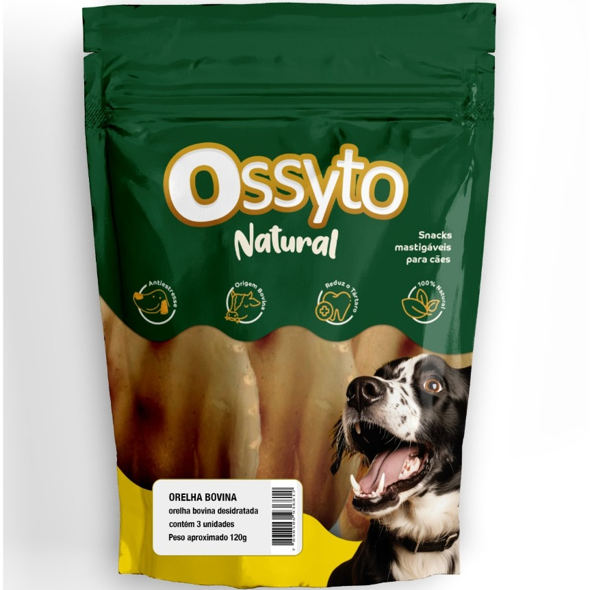 Orelha Bovina Desidratada Natural p/ Cães | Ossyto Natural Zoo Prime | Petisco Saudável 100% Natural