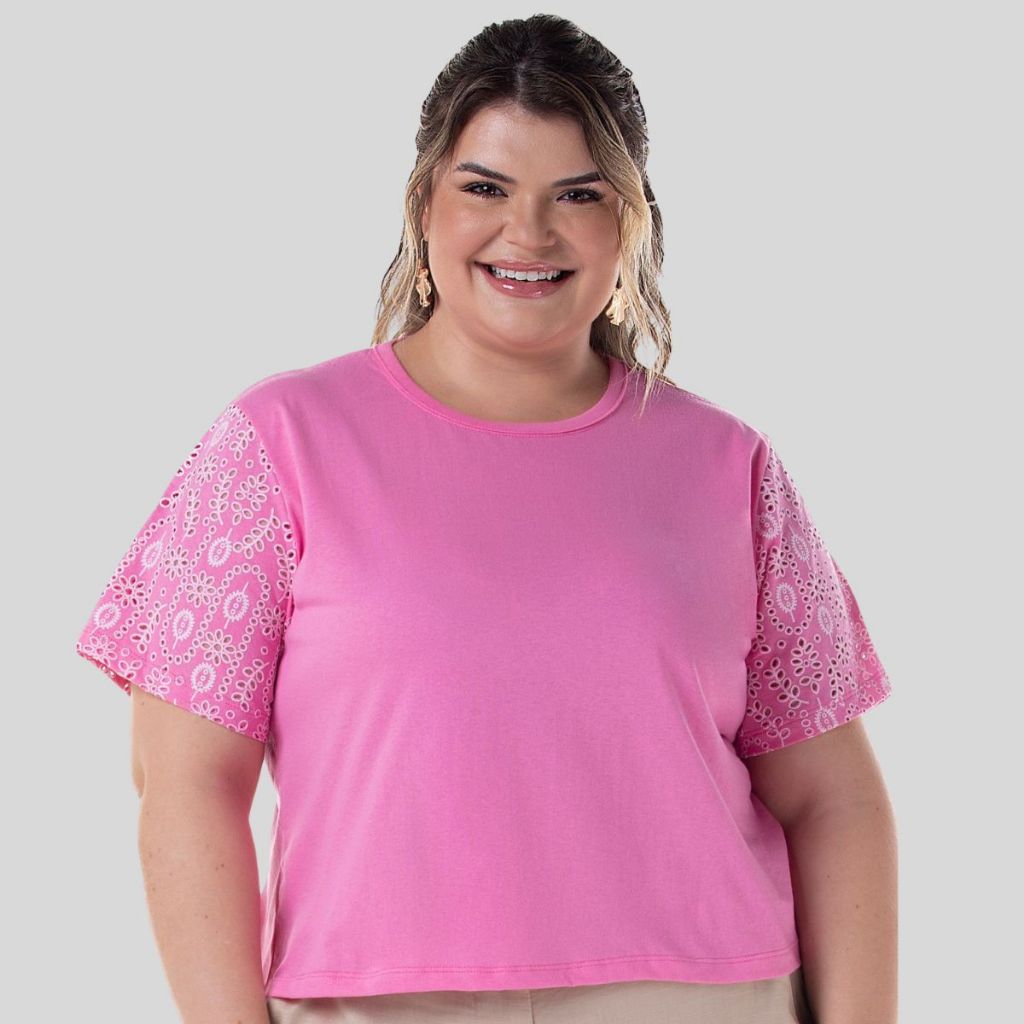 Cropped Plus Size Feminino Manga Laise Confortável Casual Básico Elegante Dia a Dia Verão 25739-C2 em Oferta na Shopee