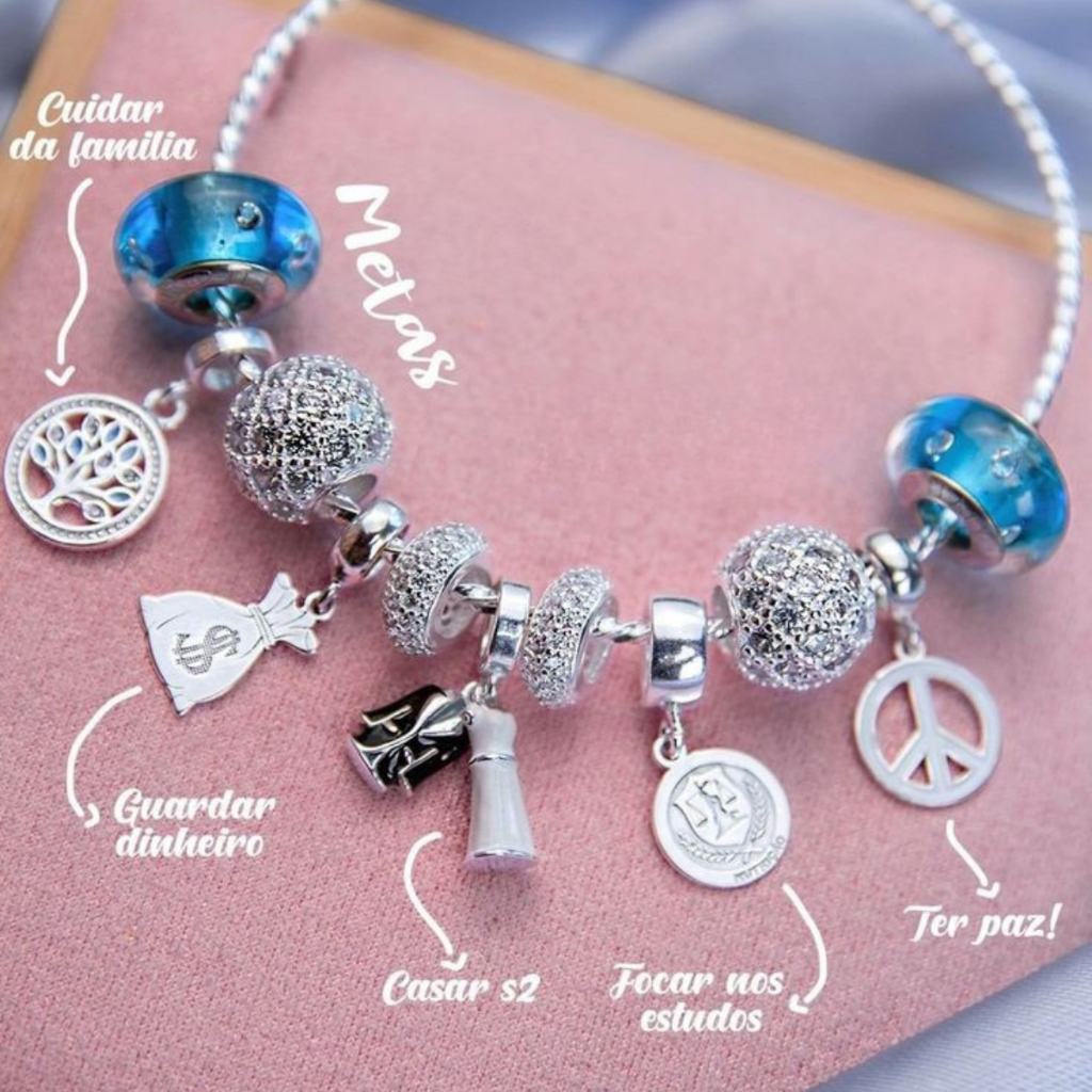 Kit 10 Berloques Banhados a Prata Monte Sua Pulseira Charms Variados Viagem Comida