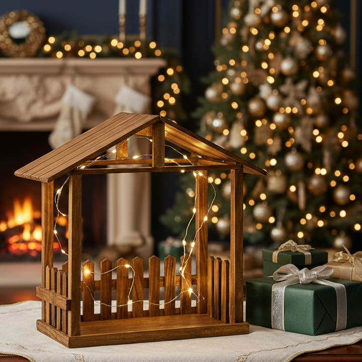 Casinha Rústica Presépio Estábulo Madeira Reforçada Para Decoração De Natal Manjedoura Para Presépio
