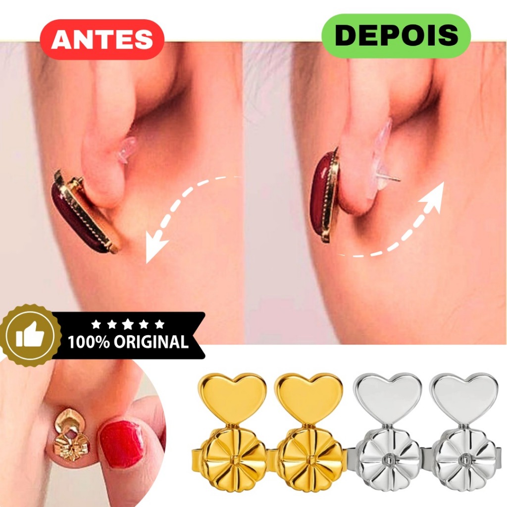Kit Tarraxas Mágicas Sustentação Arruma Brincos Orelha Rasgada Anti Alérgico Acessórios Femininos Banho Ouro 18k Prata em Oferta na Shopee