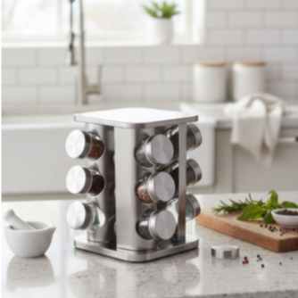 Porta Tempero Condimento Inox 12 Potes Com  Suporte Giratório