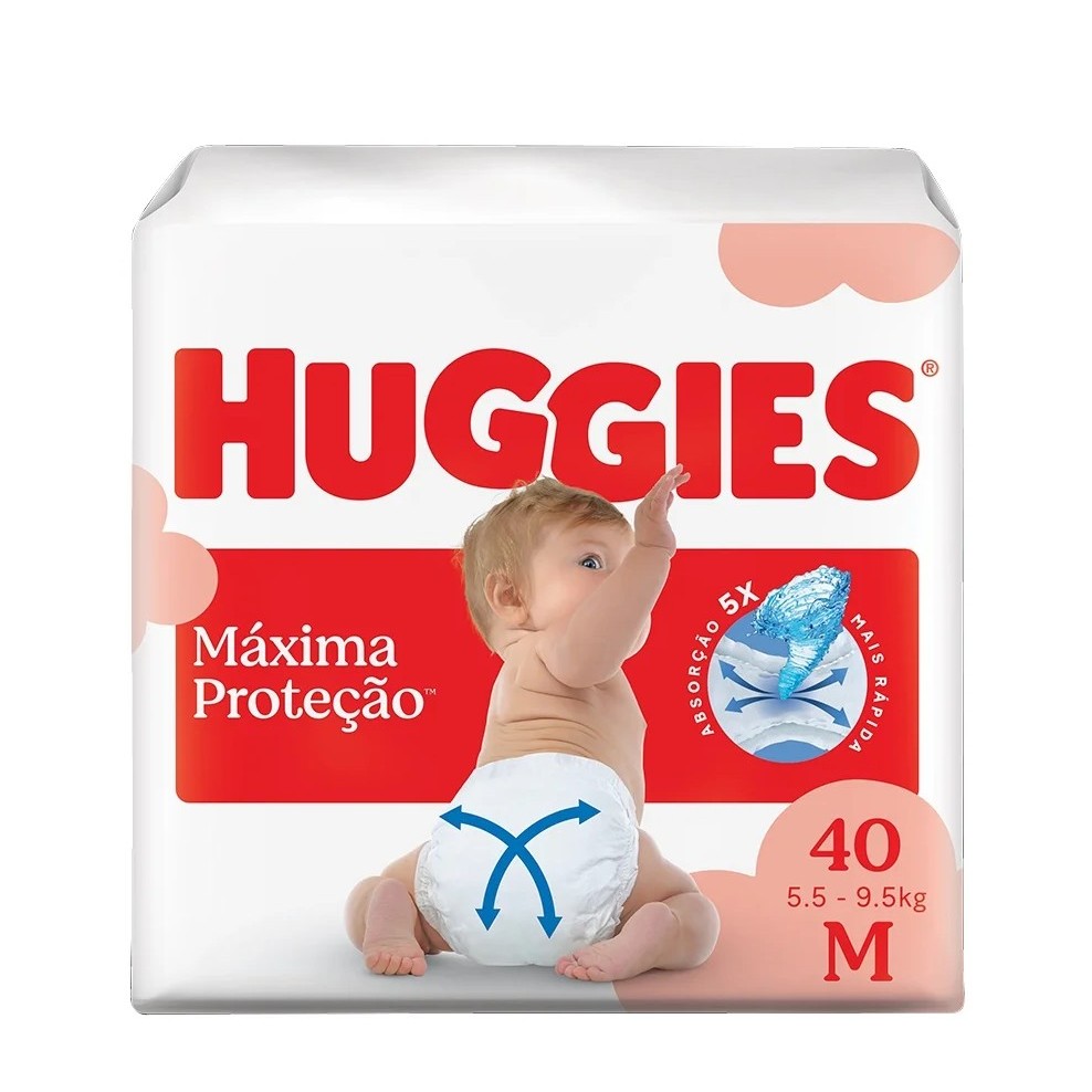 Fralda Descartável Huggies Máxima Proteção Mega Tamanho M - 6 Pacotes com 40 Fraldas - Total 240 Tiras