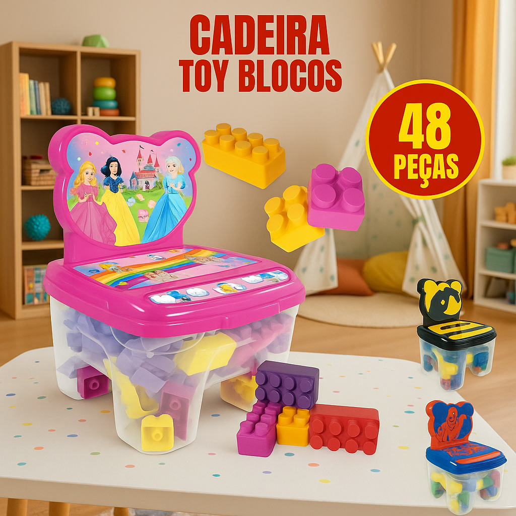 Cadeira Infantil Blocos De Montar Educativo 48 Peças Grande
