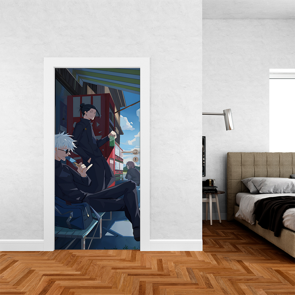 Capa De Porta Em Tecido Tema Batalha e Feitiçaria Sotru e Sugru Jujtsu Decoração 0,85x2,10m Veste Fácil