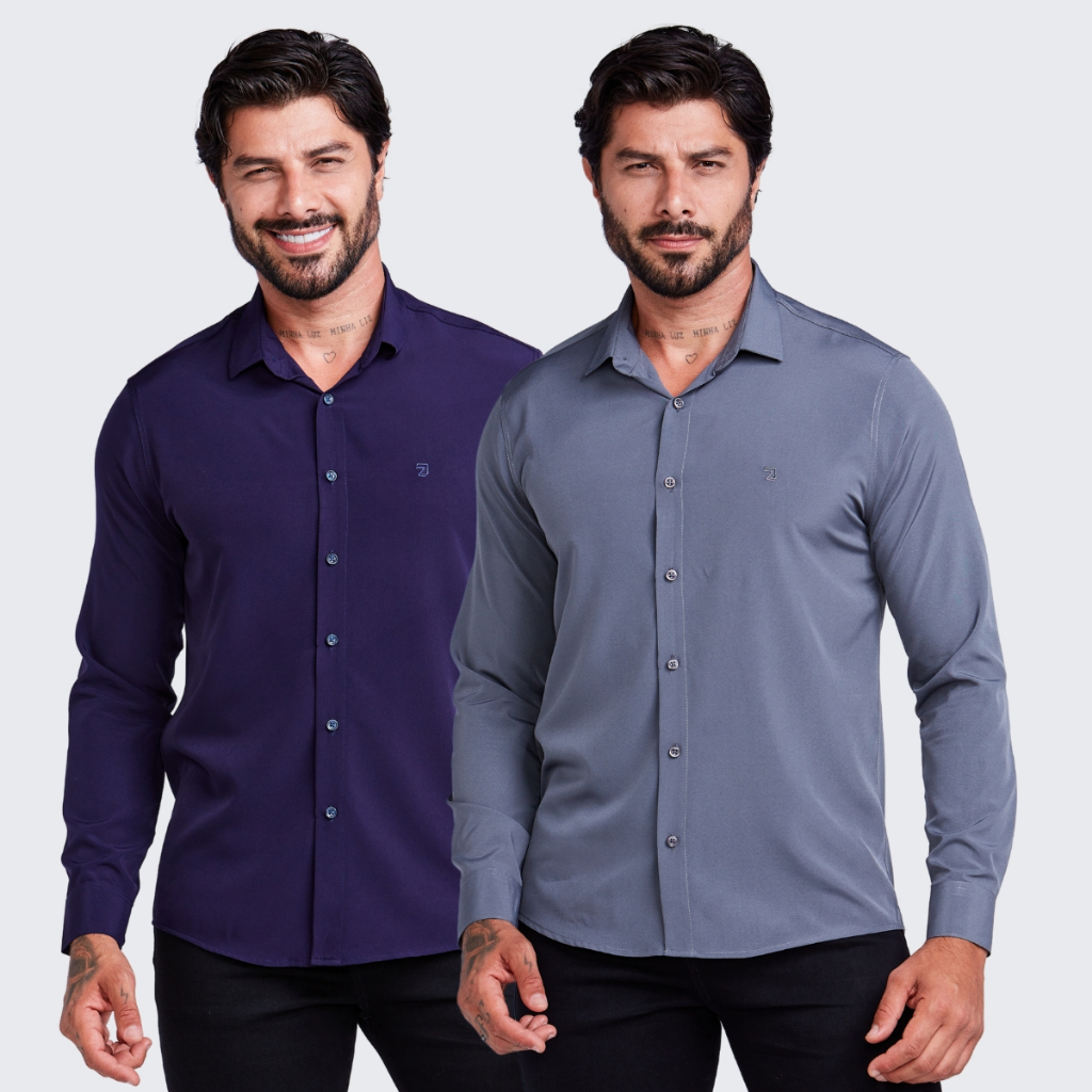 Kit 2 Camisa Social Spandex  Masculina
