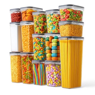 Kit 14 Potes Herméticos Empilháveis Quadrado Resistente Plástico Cozinha Dispensa Aliment…