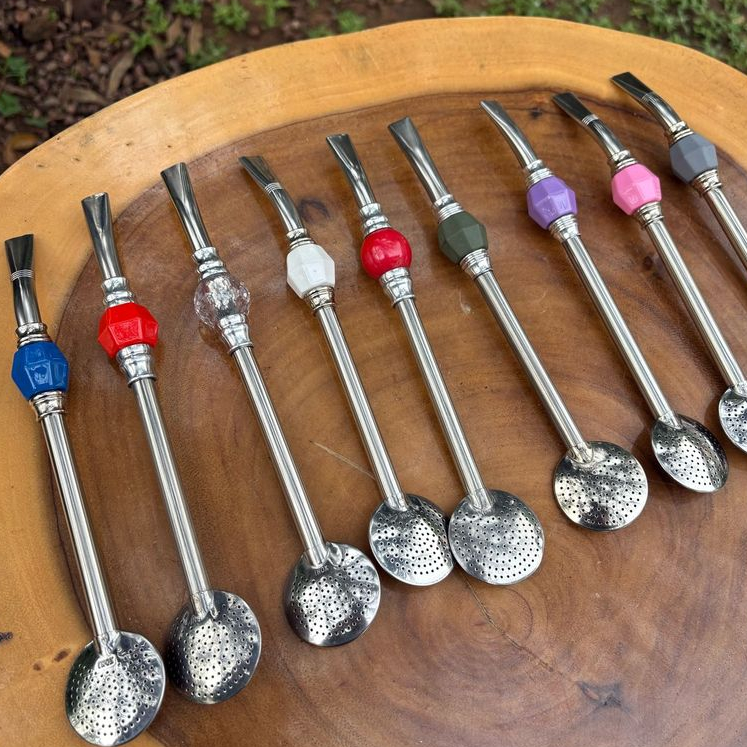 [BLACK FRIDAY] Bomba de Chimarrão Inox Com Pedra Colorida Sem Rosca