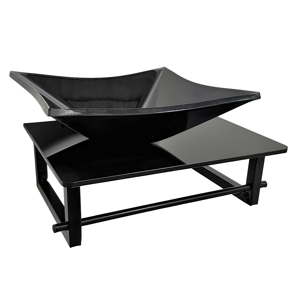 Kit Lavatório Vidro Cuba - 30x32 Preto + Tampo de vidro 40x30  + Suporte Metalon com toalheiro