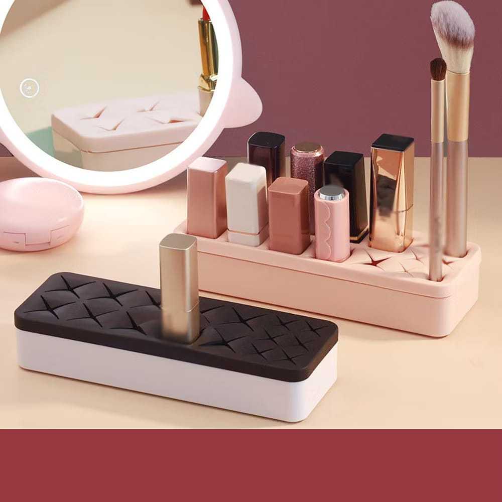 Organizador de Batom e Maquiagem em Silicone Lavável Ajustável Porta Pincel, Gloss, Rímel
