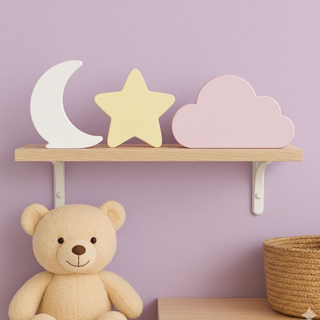 Kit Lua Estrela Nuvem Decoração Quarto Infantil Bebe Menina Menino MDF em Oferta na Shopee