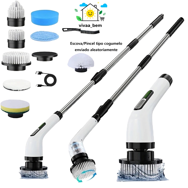 Escova De Limpeza 9 Em 1 Recarregavél Elétrica Giratória Com Cabo Alongador Janela Banheiro em Oferta na Shopee