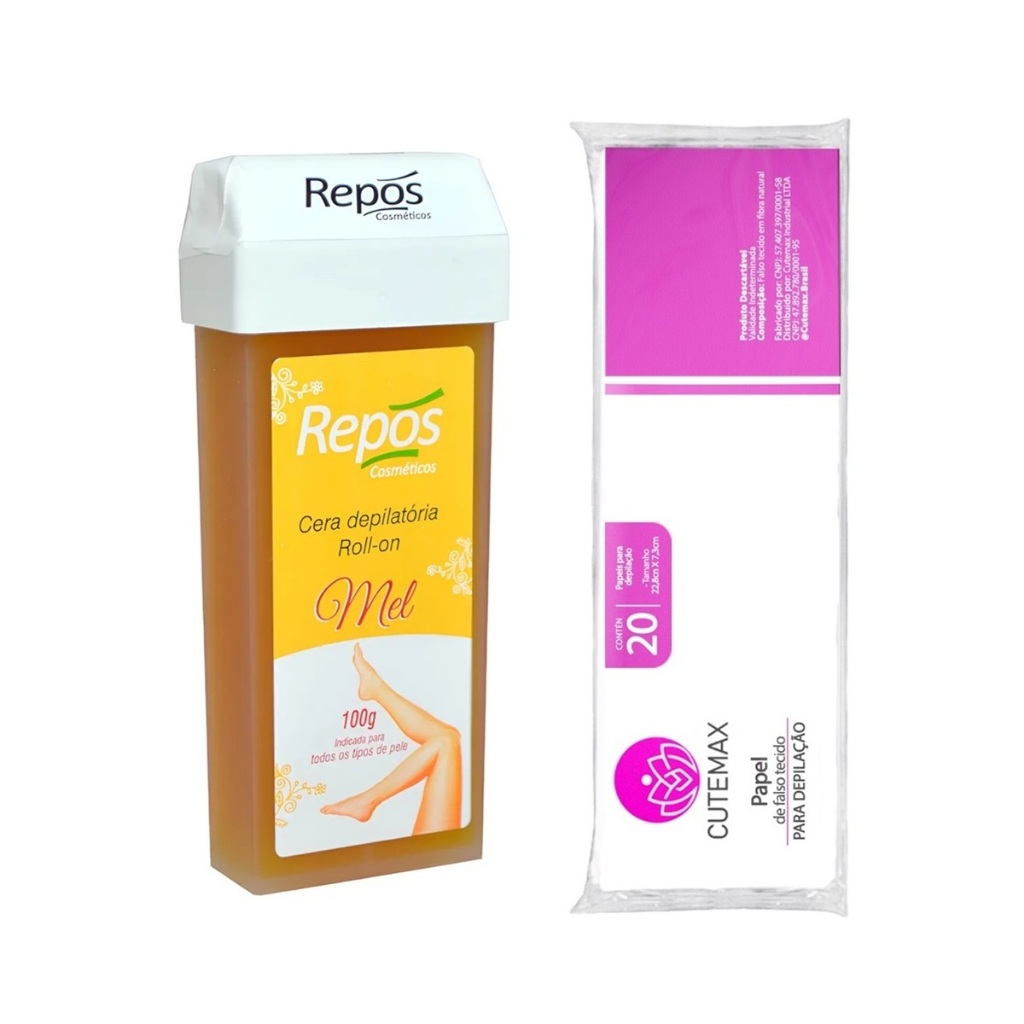 Repos Kit Depilação Cera Quente Roll-On Mel 100g + Lenço Depilatório 20unid em Oferta na Shopee