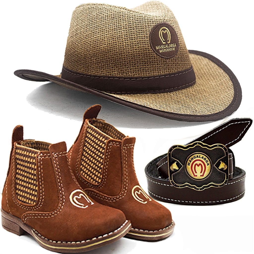 Kit Infantil Presente Bota Botina Country + Chapeu Mangalarga + Cinto Couro CV