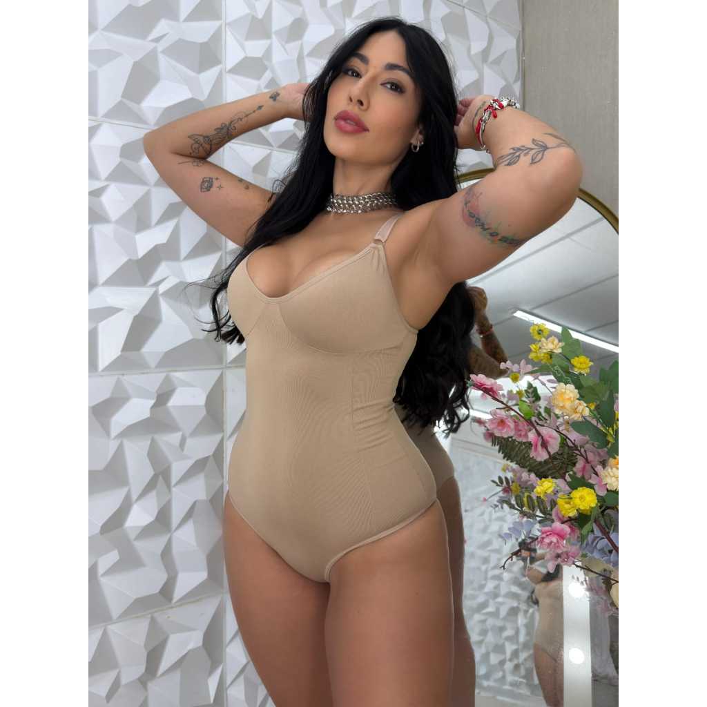 Body Feminino Modelador Segunda Pele Com Compressão Cinta Lingerie Alça com regulagem Sem Bojo