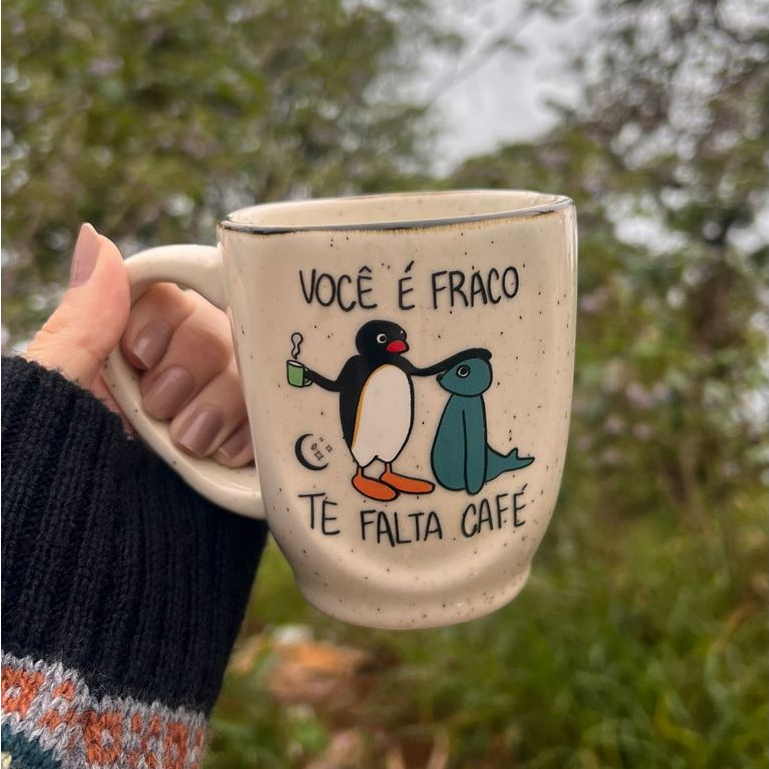 Caneca Névoa - Pingu você é fraco, te falta café - 260ml em Oferta na Shopee