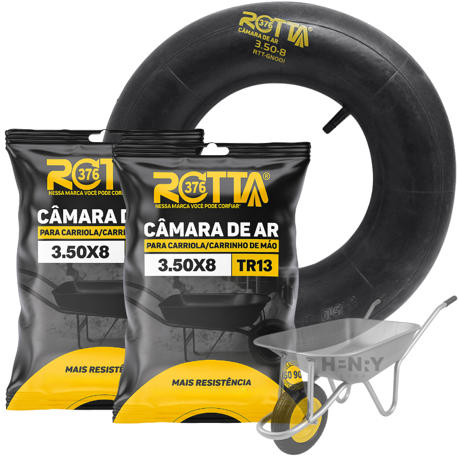 Kit 2 Câmaras de Ar Para Carrinho de Mão 3.25-8 3.50-8 4.00-8 Tr13 Reforçada