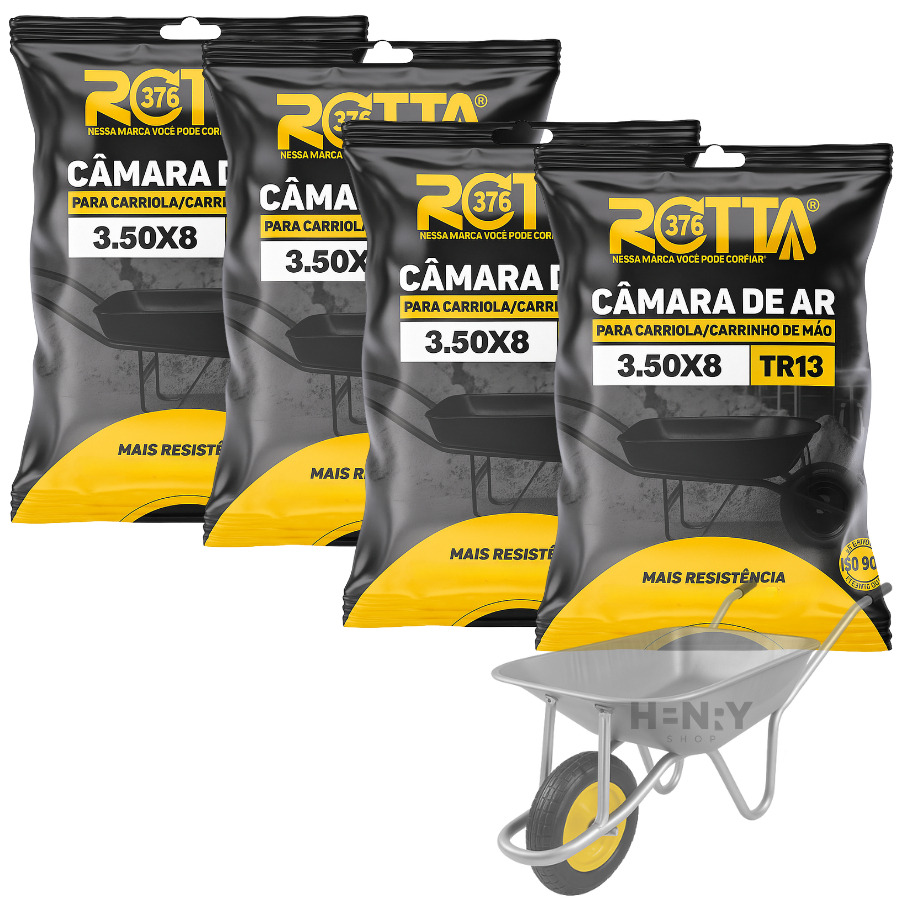 Kit 4 Câmaras de Ar Para Carrinho de Mão 3.25-8 3.50-8 4.00-8 Tr13 Reforçada