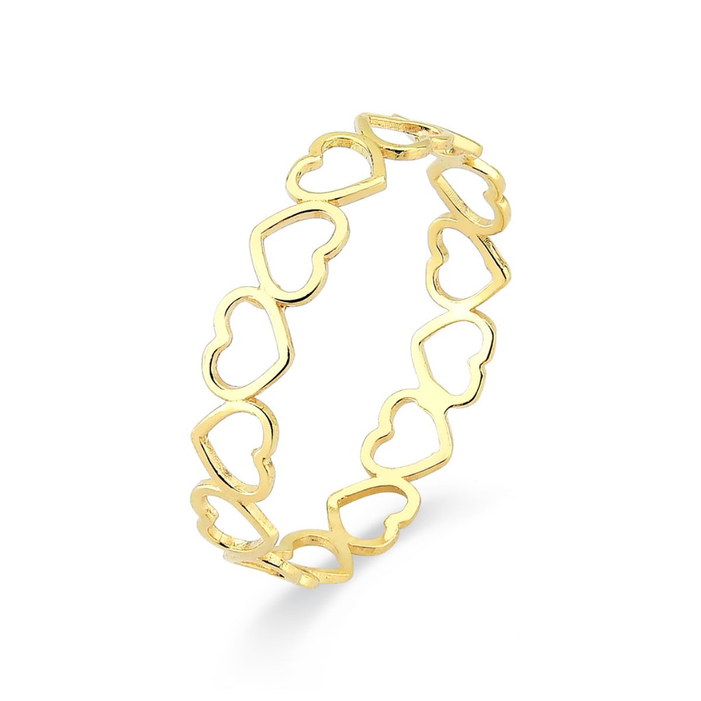 Anel de Ouro 18k Corações Vazados e Delicados em Oferta na Shopee