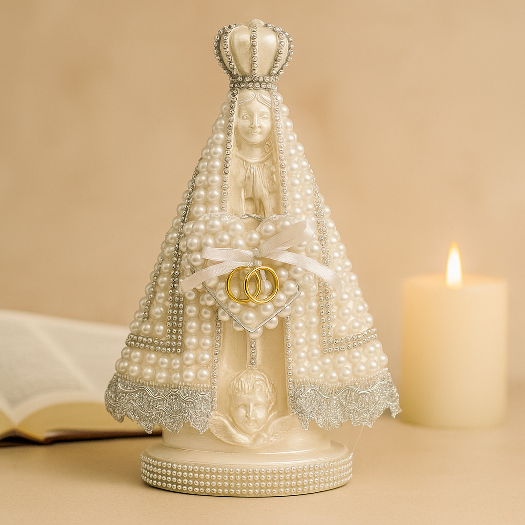 Porta Aliança Nossa Senhora em Pérolas Branco 25cm em Oferta na Shopee