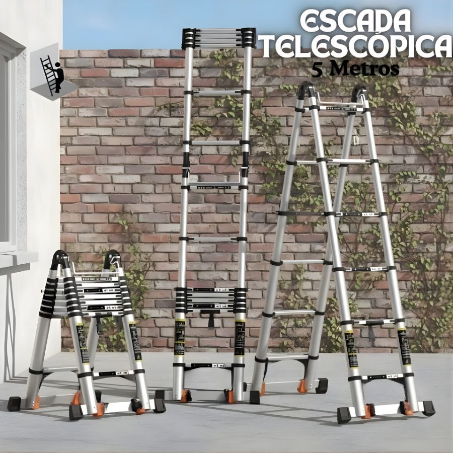 Escada Telescópica Multifuncional 5 Metros Alumínio Portatil Leve Extensiva Dobravel