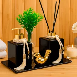 Kit Aromatizador De Ambiente Com Bandeja E Decoração Super Luxo Para Lavabo 250ml