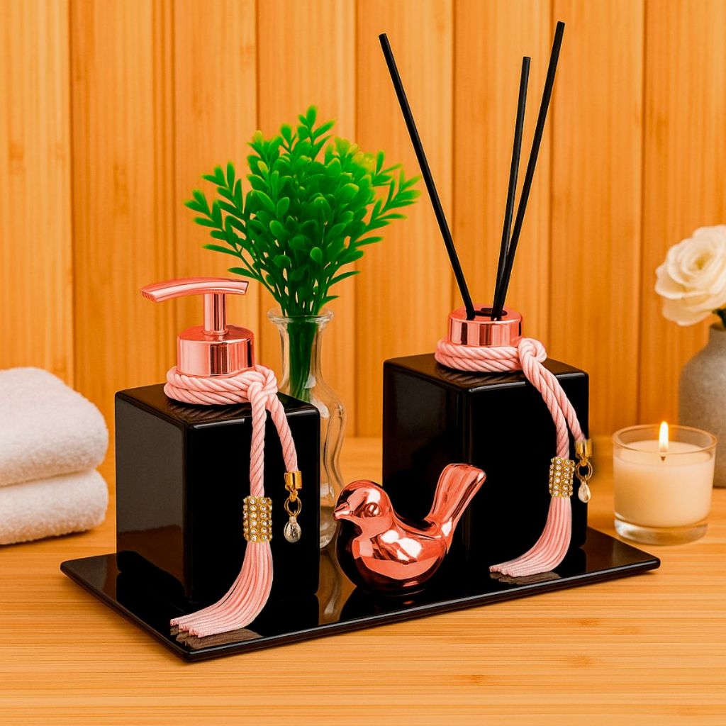 Kit Aromatizador De Ambiente Com Bandeja E Decoração Super Luxo Para Lavabo 250ml — imagem 2 de 2