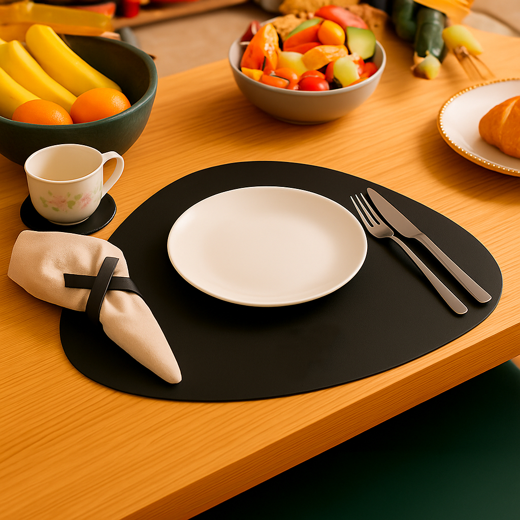 Kit Jogo Americano Couro Redondo Retangular Orgânico Mesa Posta Jantar Porta Copos Porta G...