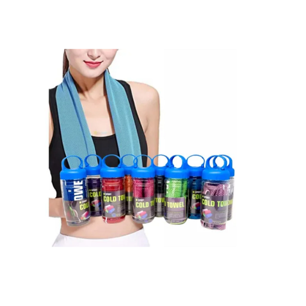 Kit 2 Toalha Fitness Academia Gelada Refrescante Com Garrafa